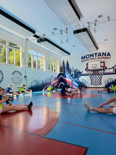 kids having basketball training