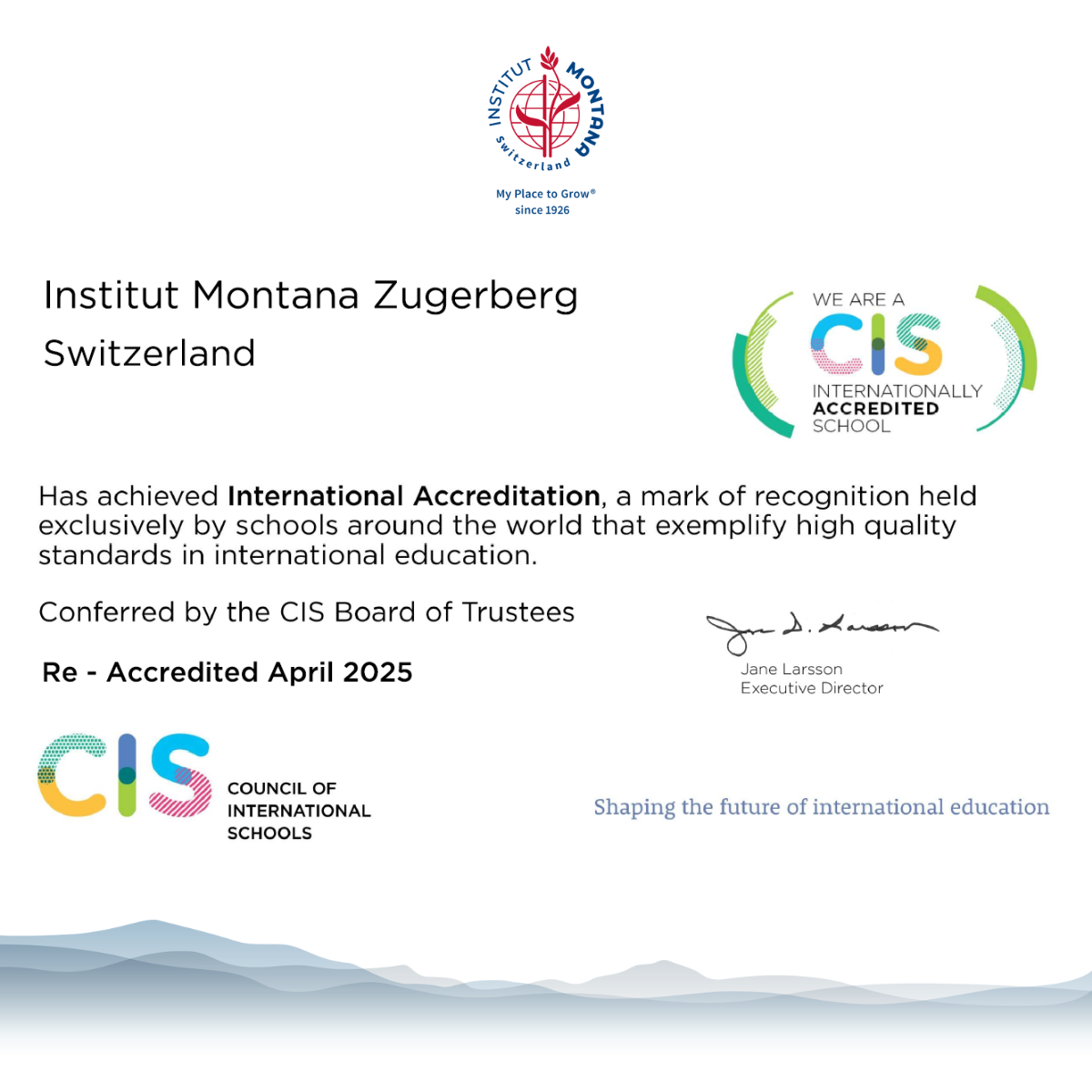 Certificate that reaccreditates Montana